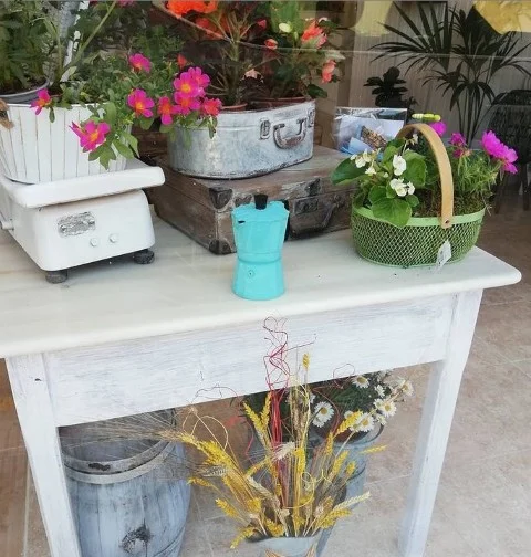 Rincón decorativo con flores en la tienda